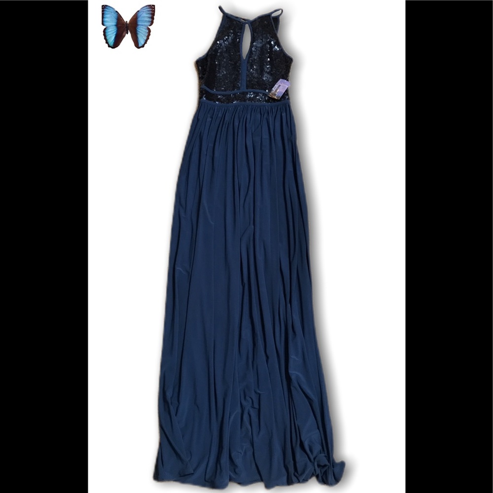 🔥Morgan & Co🔥SZ 1 NWT Keyhole Sequin Blue Gown